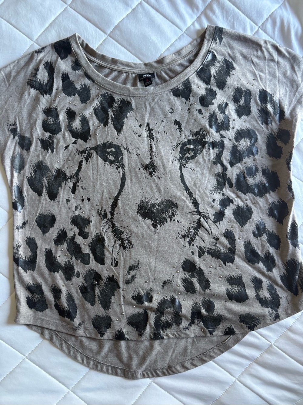 Rock & Republic Leopard Rhinestone Cheetah Graphic Top